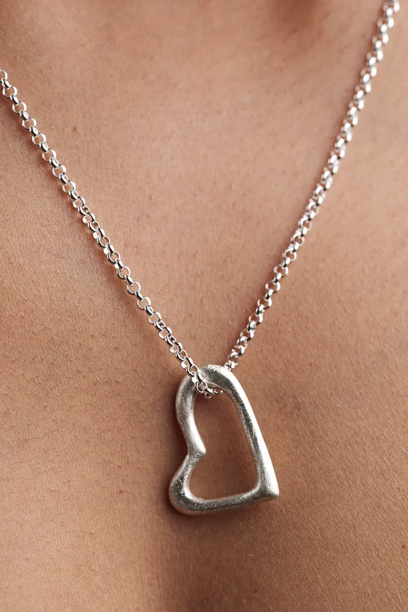 Sterling silver Heartline Necklace – sculptural heart pendant on thick chain, handmade in Australia