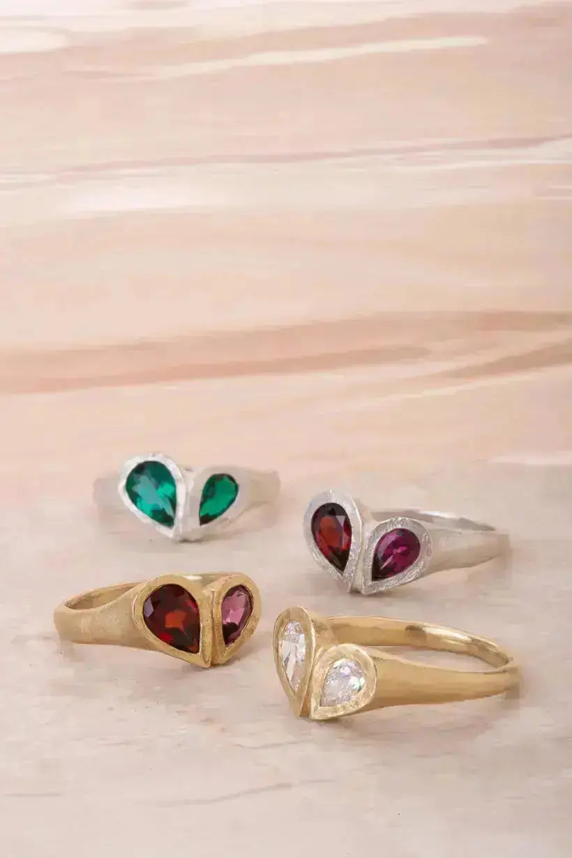 PETAL HEART SIGNET RING - STERLING SILVER, GARNET Ada Hodgson
