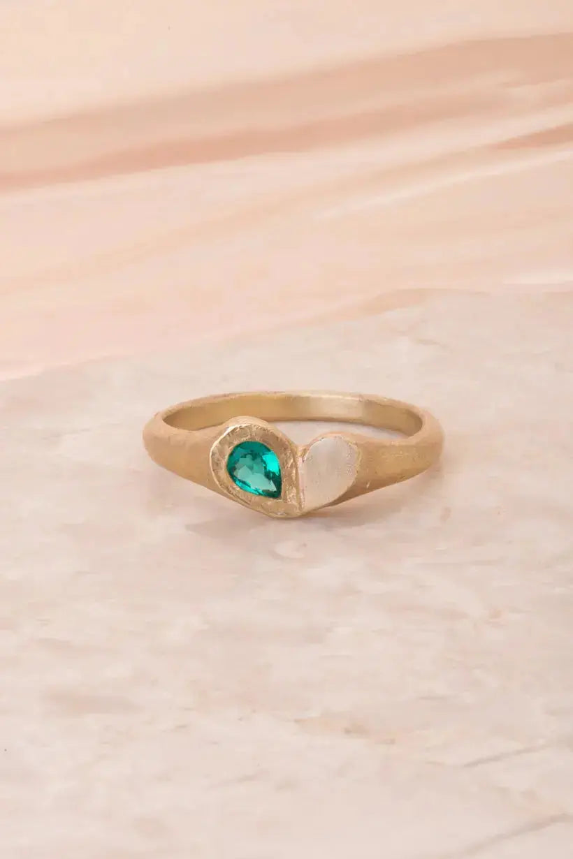 PRECIOUS HEART SIGNET RING - 9CT YELLOW GOLD, EMERALD Ada Hodgson