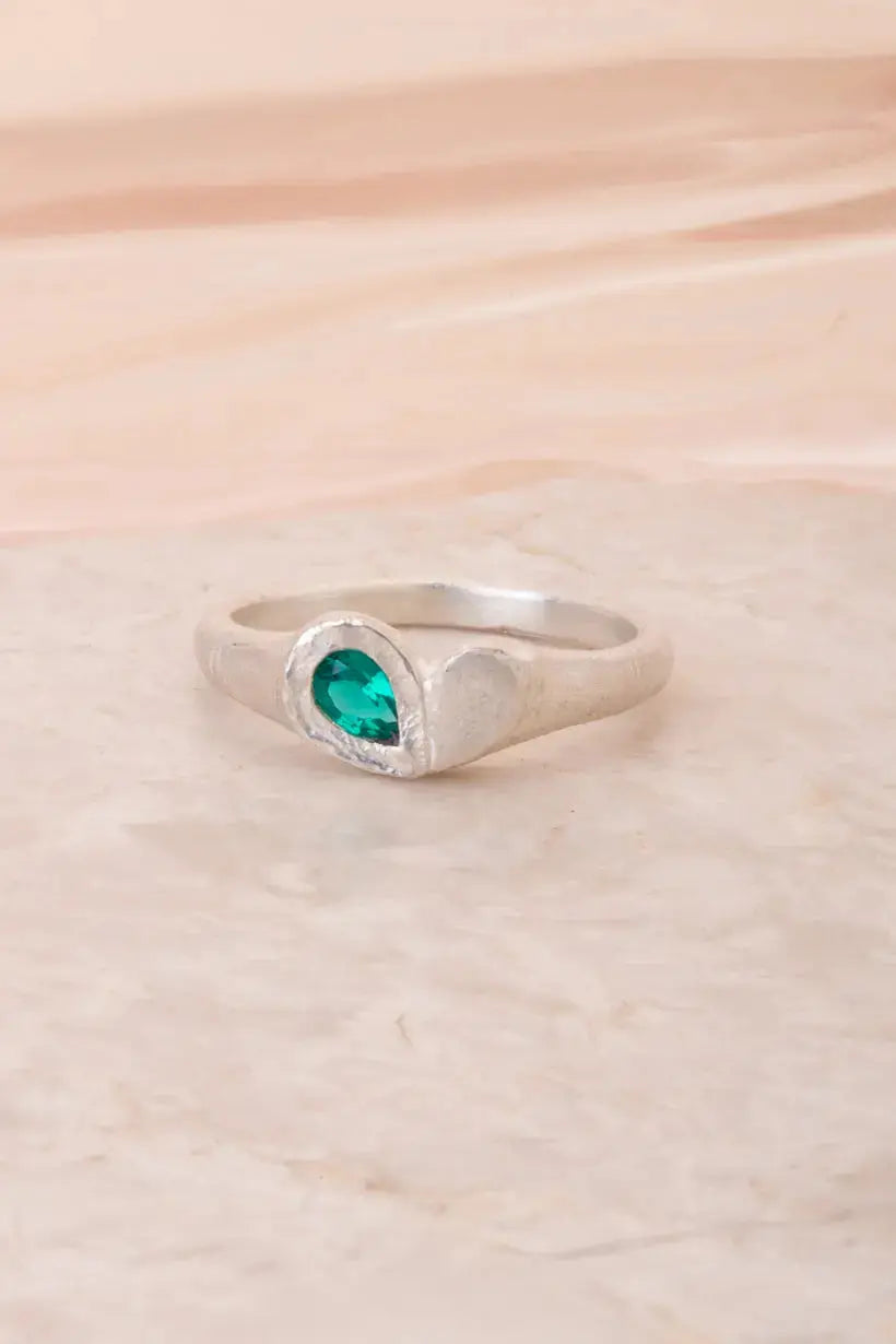 PRECIOUS HEART SIGNET - STERLING SILVER, EMERALD Ada Hodgson