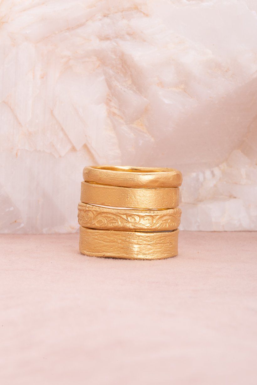 Handmade wedding bands in 18ct recycled yellow gold