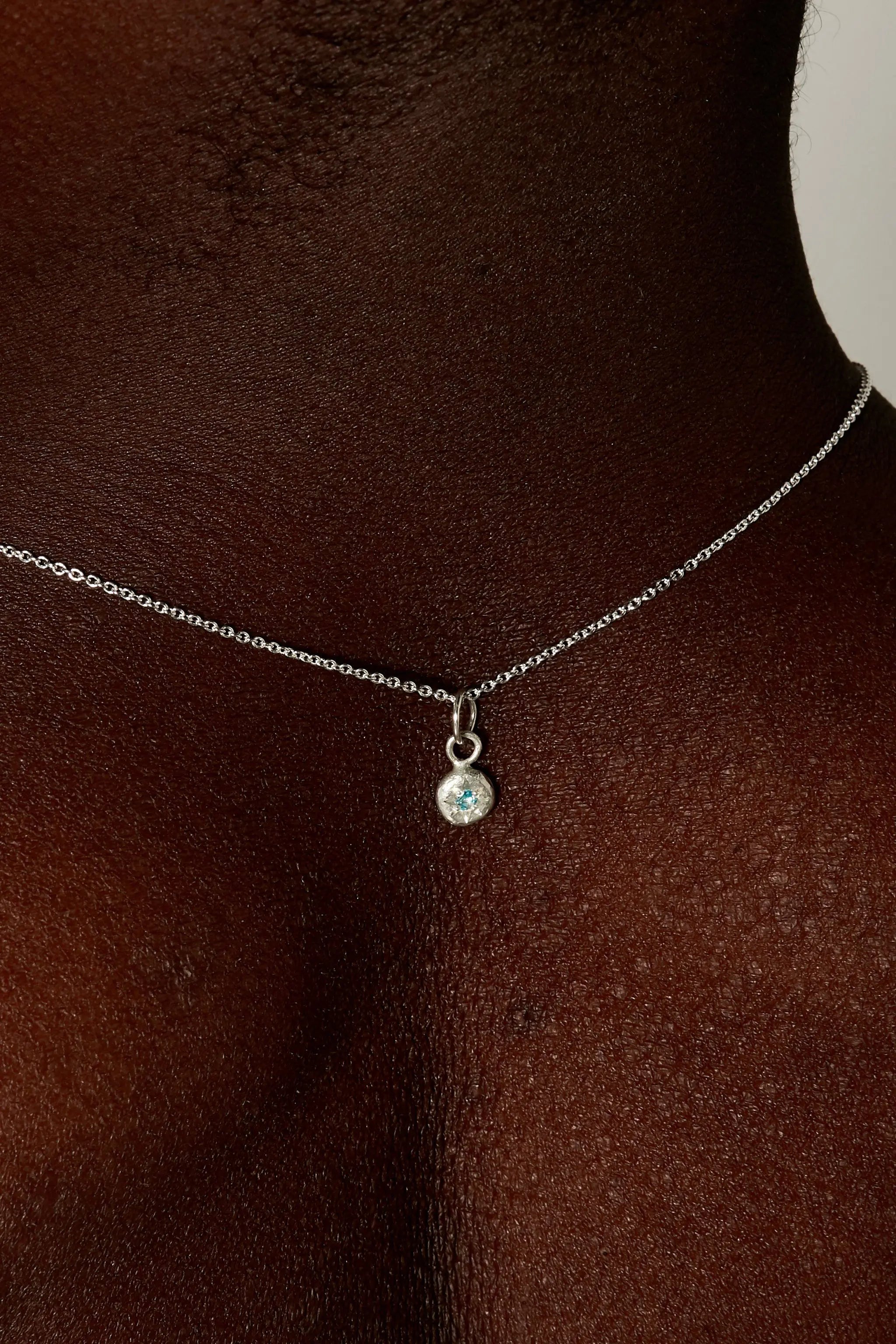 Sterling silver March birthstone necklace with star-set aquamarine