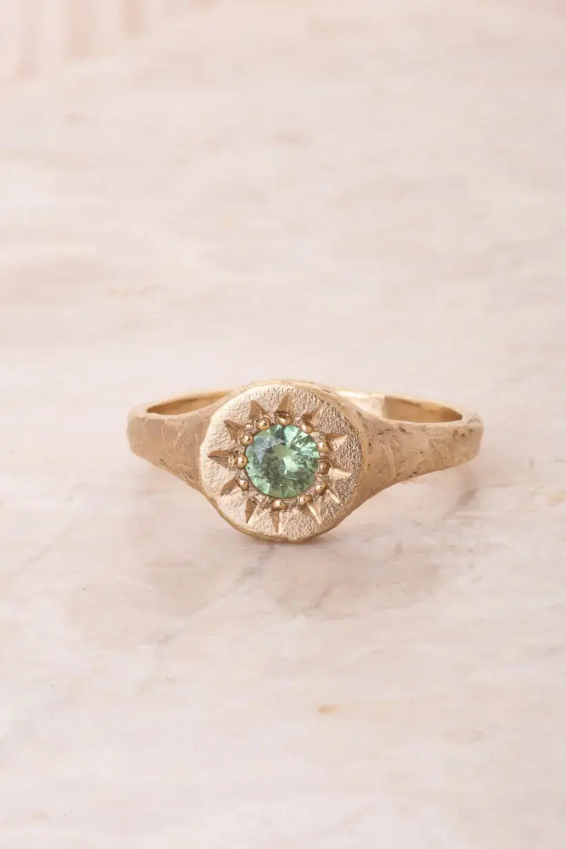 FLORAL RELIC SIGNET - 9KT YELLOW GOLD, GREEN GARNET Ada Hodgson