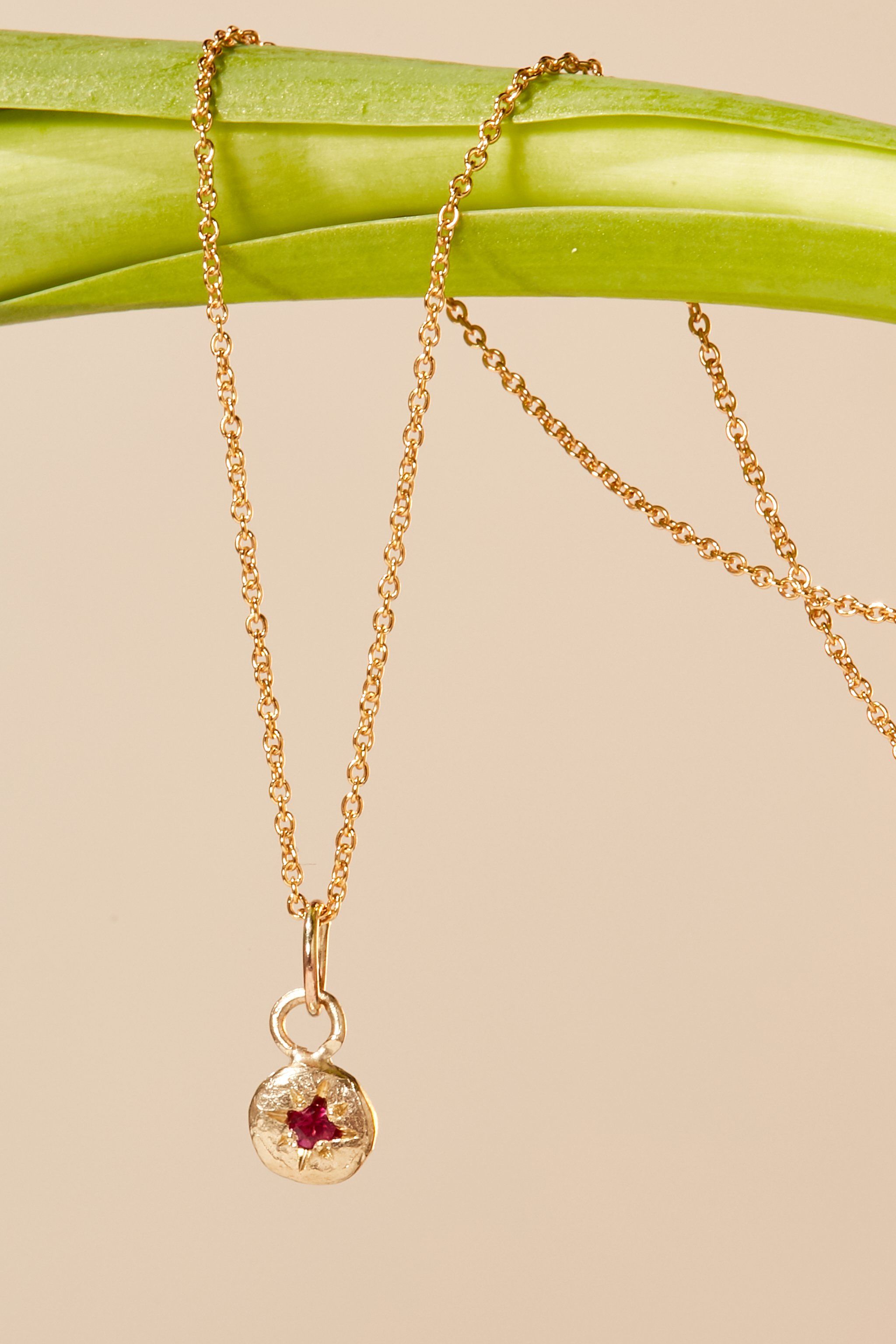 9ct yellow gold July birthstone necklace with ruby