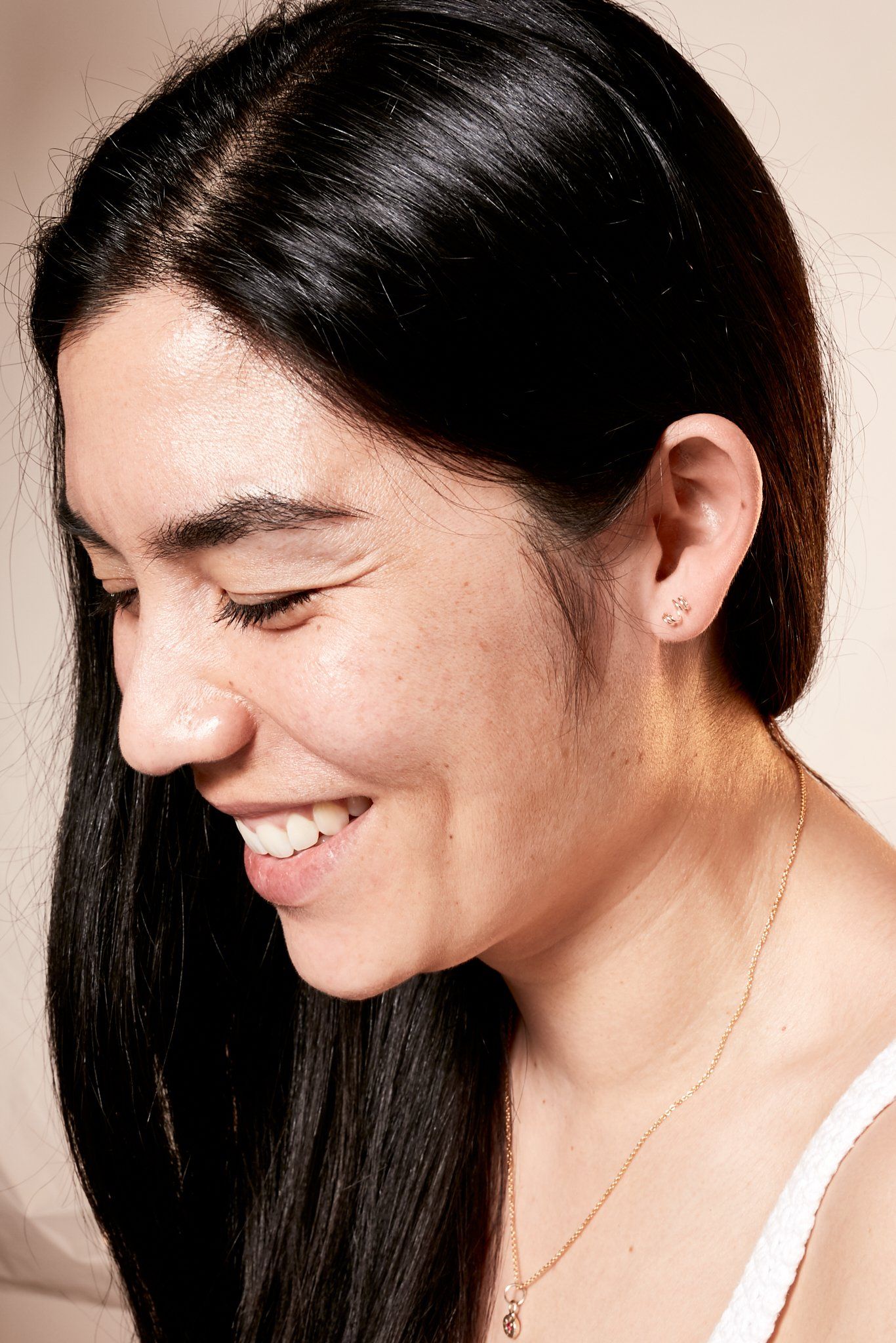 November citrine necklace styled on model
